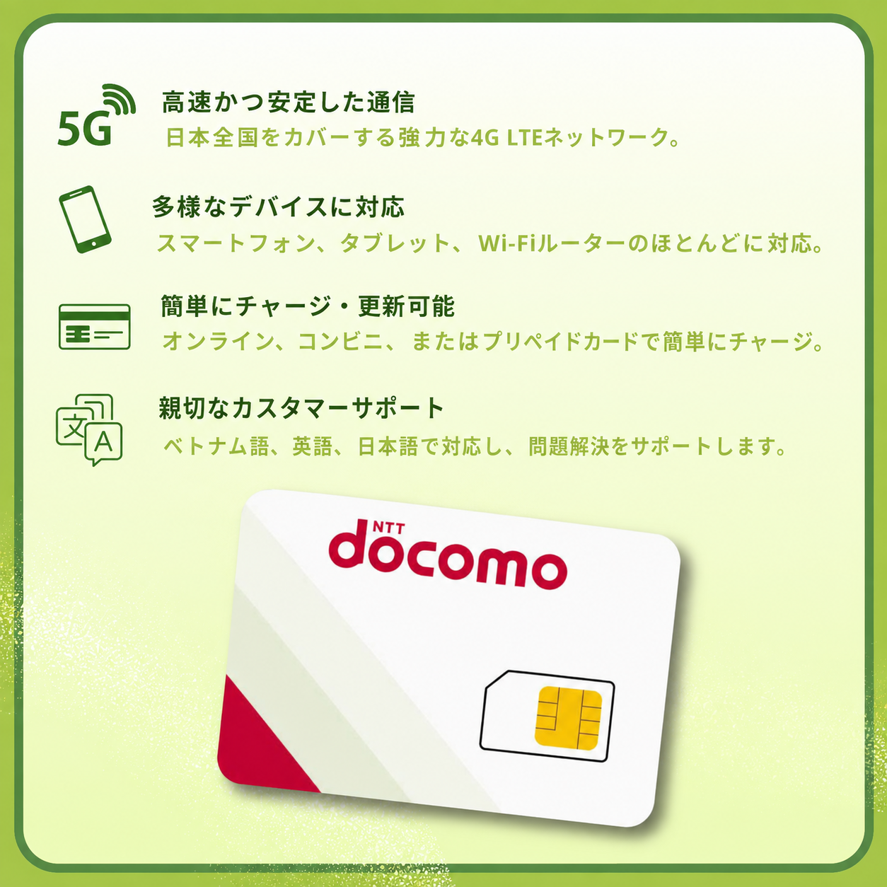Docomo SIM Card Japan – 25GB Data + Call Number, 4G LTE network