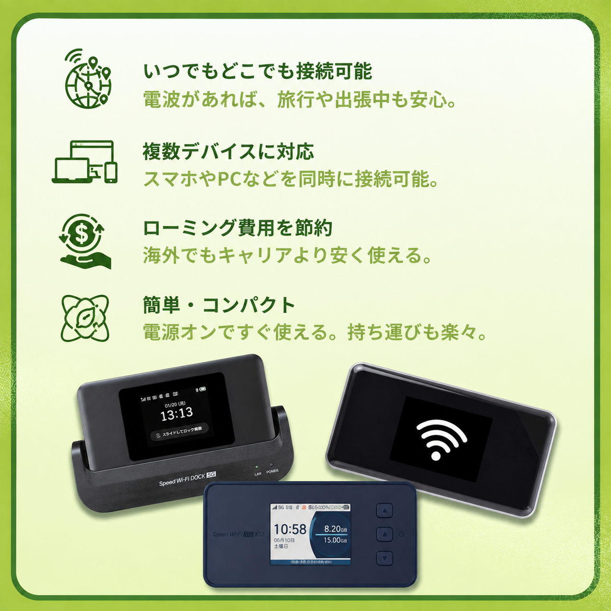 スピード ポケットWiFi 5G X12 日本 – データ無制限ルーター｜月額