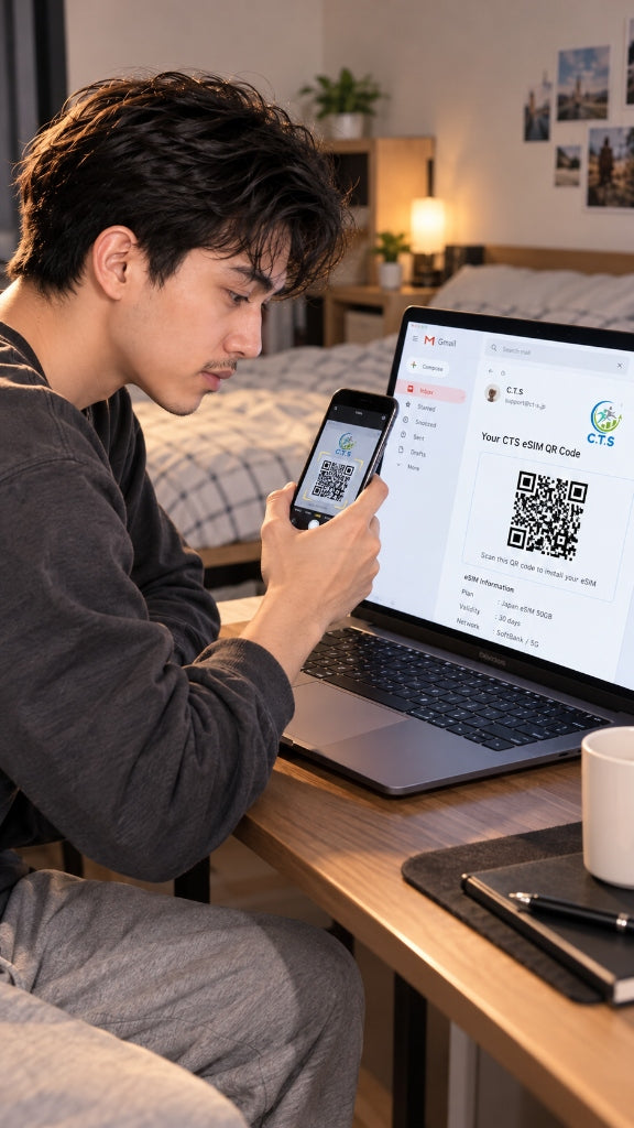Instant Japan eSIM QR code activation on smartphone
